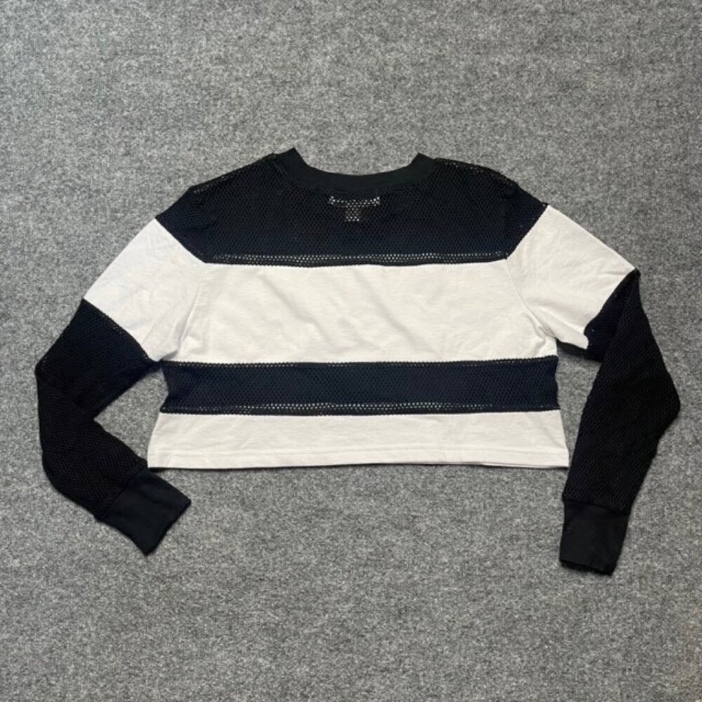 HLZBLZ Women Crop Top Boys Will Be Boys Black White Color Block Long Sleeve S - Picture 3 of 6